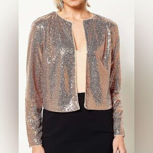 Isaac Mizrahi Live! Sequin Open Front Shrug Rose Gold Plus 2X Cardigan Holiday